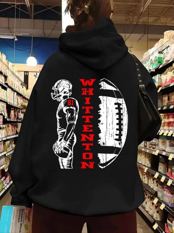 Women'WB shield Spiky hair fighters & Letter Print Drop Shoulder Hoodie, Fashion Casual Drawstring Pocket Hooded...