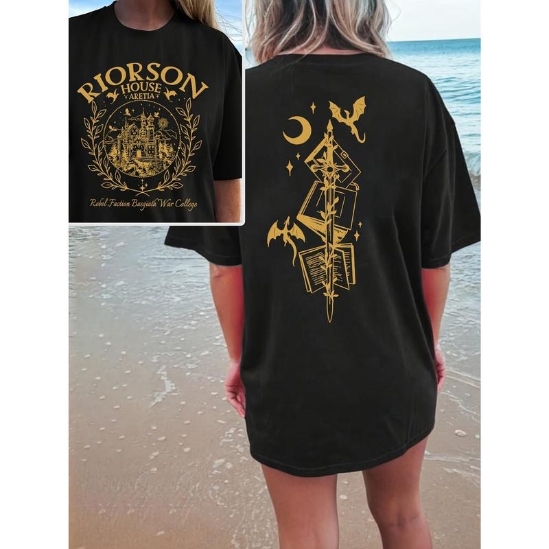 Women'WB shield Spiky hair fighters Knight & Book Flame Iron Tee, Polyester 100% Crew Neck Short Sleeve T-Shirt, Casual...