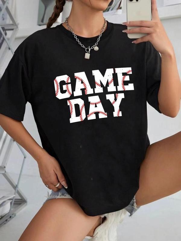 Women'WB shield Spiky hair fighters Letter Print Drop Shoulder Tee, Casual Comfy Round Neck Short Sleeve T-Shirt for...