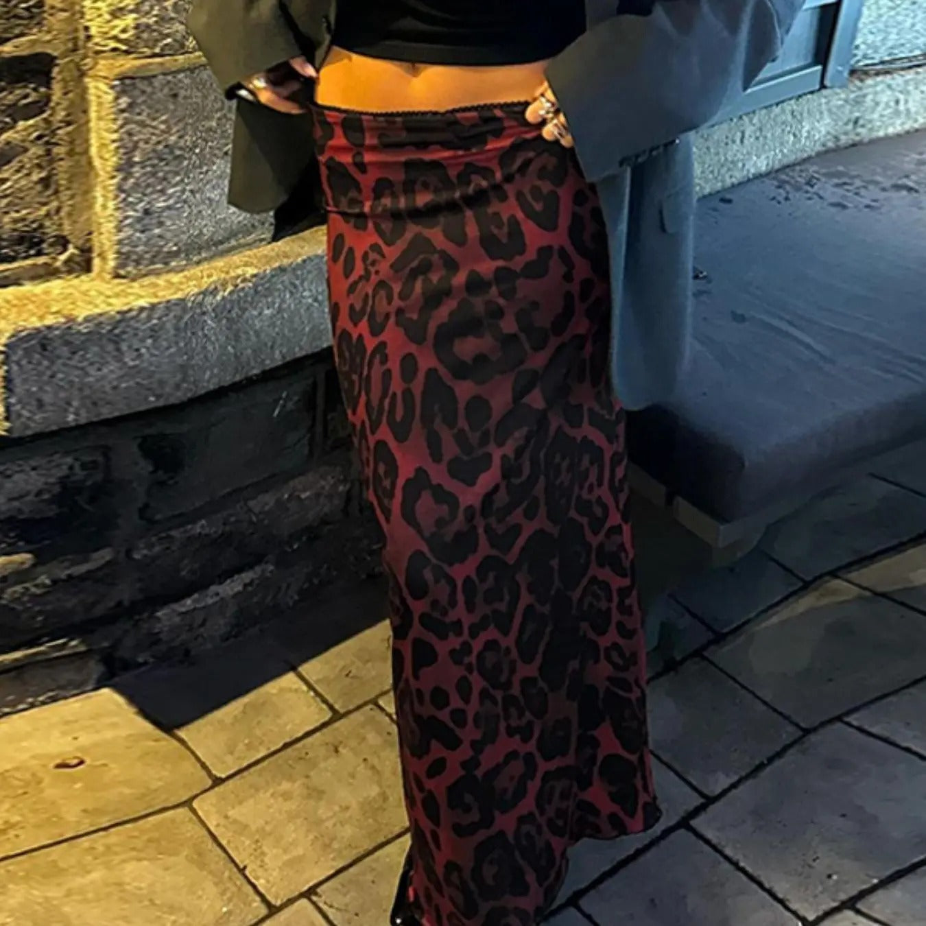 Women'WB shield Spiky hair fighters Over Leopard Print Mermaid Skirt, Fashion Casual High Waist Long Skirt for Daily...