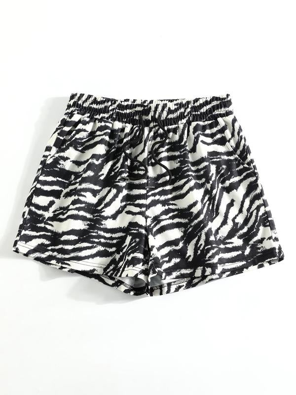 Women'WB shield Spiky hair fighters Over Zebra Stripe Print Shorts, Casual Comfy Breathable Shorts for Summer, Ladies...