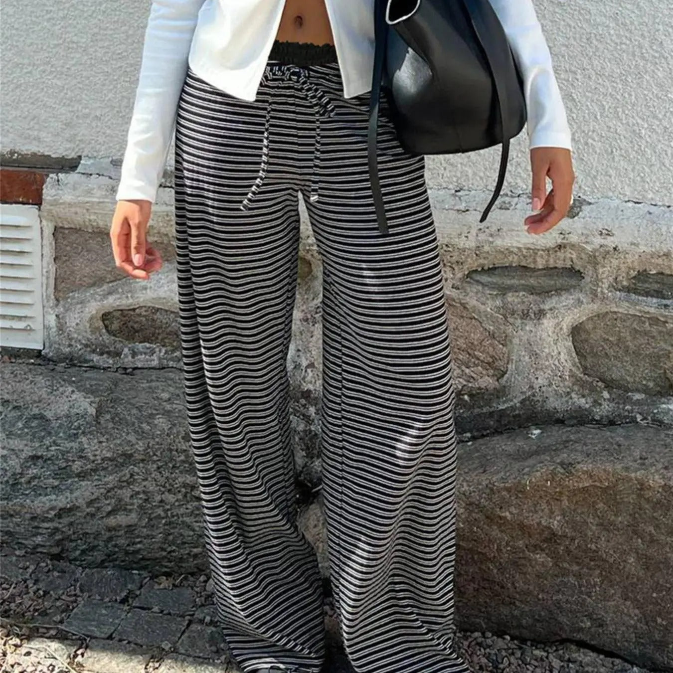 Women'WB shield Striped Print Drawstring Waist Sweatpants, Casual Comfy Wide Leg Trousers for Spring & Fall, Women'WB...