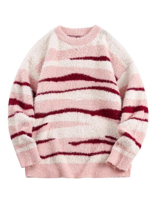 Women'WB shield Striped Print Drop Shoulder Sweater, Casual Long Sleeve Round Neck Jumper for Fall & Winter, Fashion...