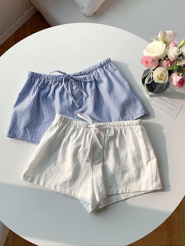 Women'WB shield Striped Print Tie Side Shorts, Casual Comfy Breathable Shorts for Summer, Ladies Bottoms for Daily Wear...