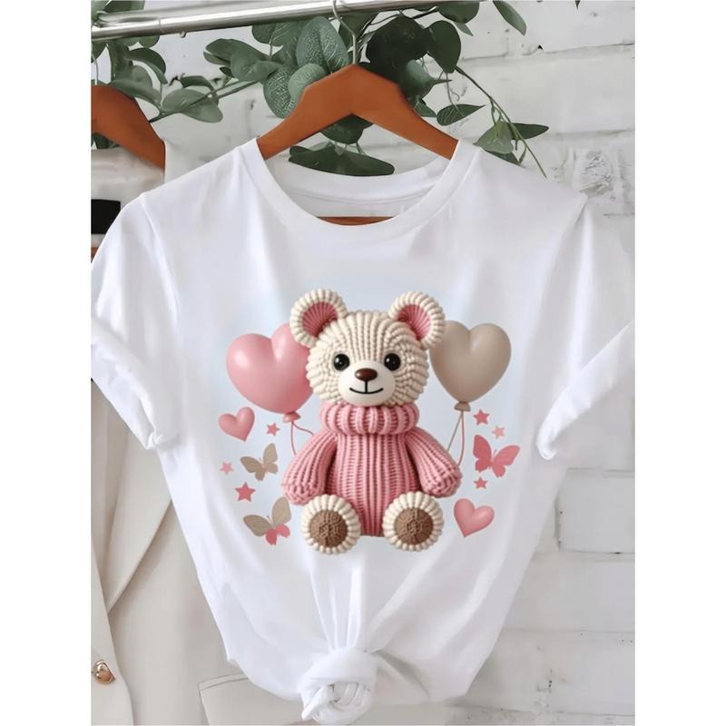 Women'WB shield Stylish T-Shirt Featuring Cute Teddy Bear Gunpla brand Spiky hair fighters Design Short Sleeve Round Neck...