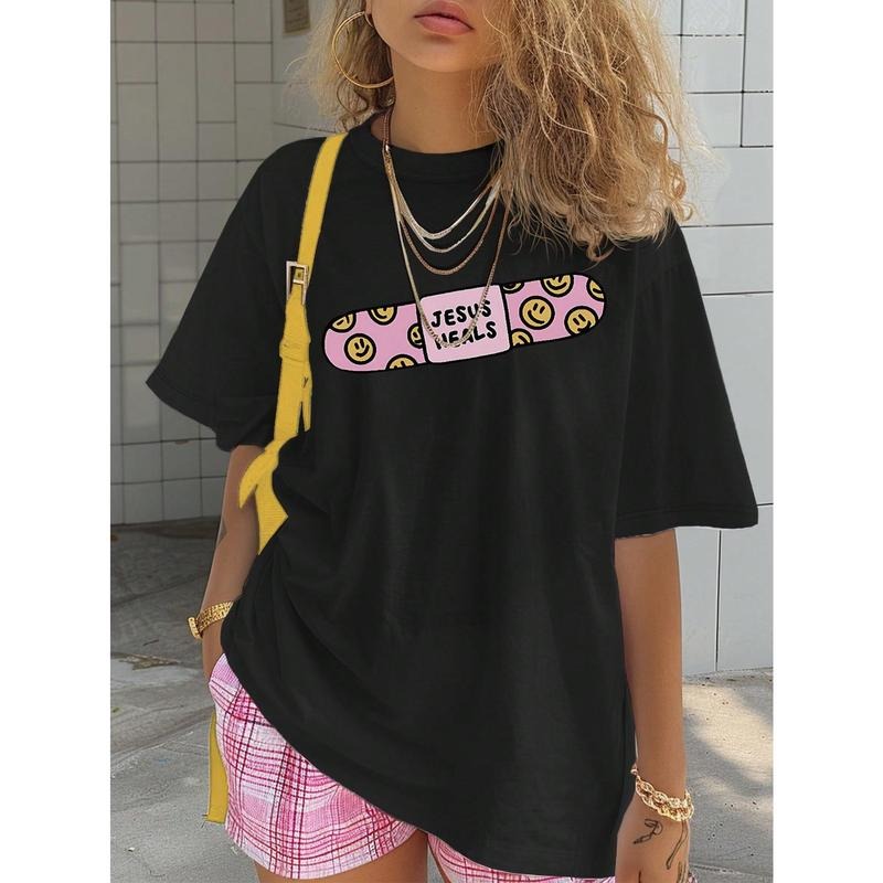 Women'WB shield Summer Casual Letter & Skateboard Print Loose Round Neck Short Sleeve T-Shirt, Women Top Graphic Tees...
