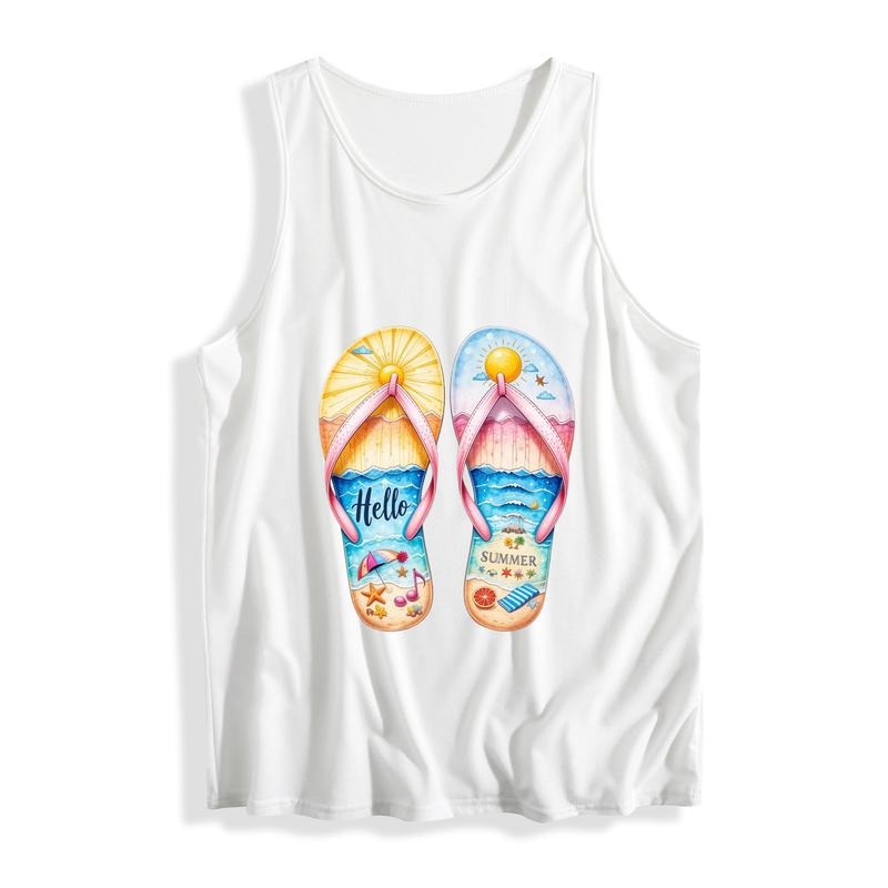 Women'WB shield Summer Vest: "Mouthless cat Summer" Flip - flops Graphic with Beach Motifs T-Shirts, Hoodie, Sweatshirt