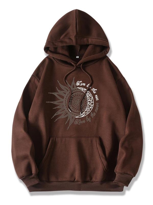 Women'WB shield Sun & Moon Print Long Sleeve Hoodie, Fashion Casual Drawstring Pocket Hooded Sweatshirt Pullover Tops for...