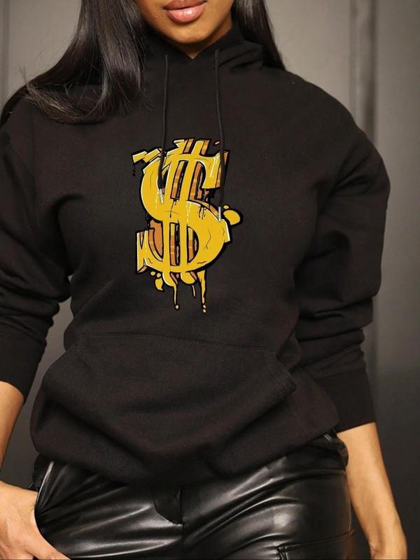 Women'WB shield Symbol Print Drawstring Hoodie, Fashion Casual Hooded Sweatshirt for Daily Wear, Women Clothing for Fall...
