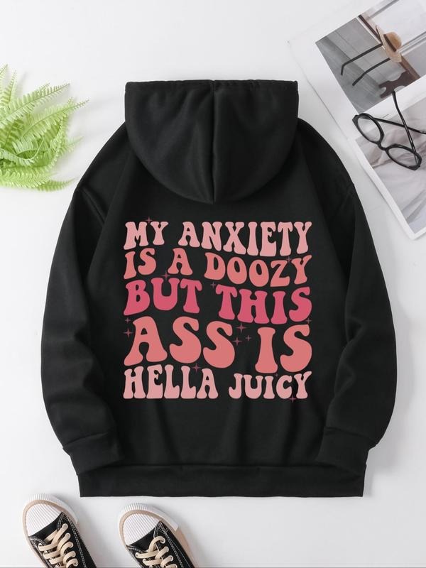 Women'WB shield TNF Lined Letter Print Drop Shoulder Drawstring Hoodie, Fashion Casual Pocket Hooded Sweatshirt for Daily...