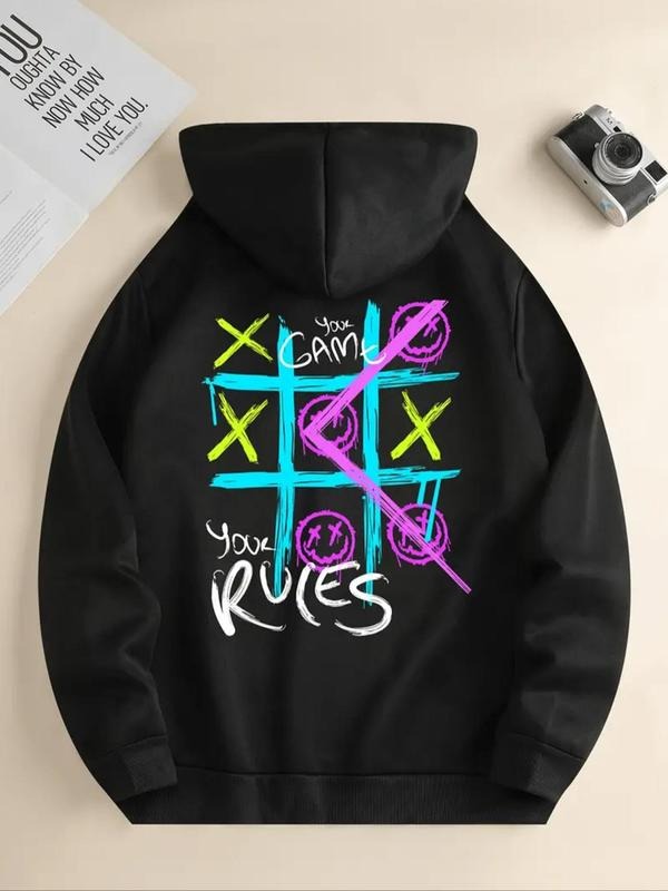 Women'WB shield Tic Tac Toe Print Drawstring Hoodie, Fashion Casual Letter Print Hooded Sweatshirt for Daily Holiday...