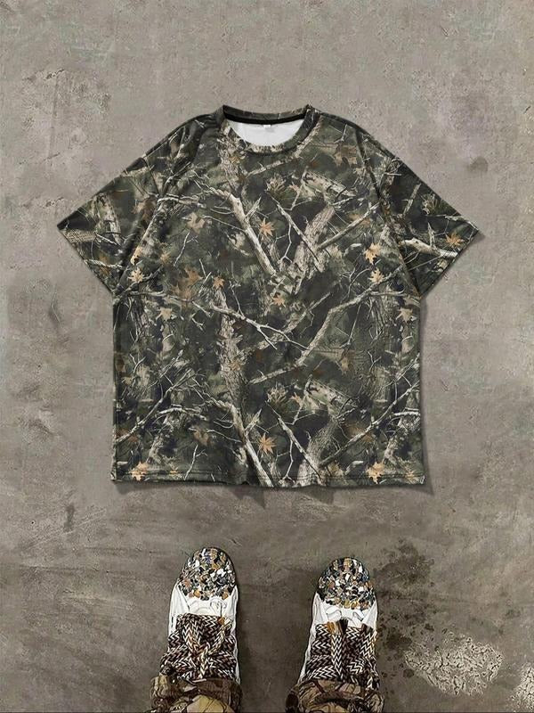 Women'WB shield Tree & Camo Print Round Neck Tee, Casual Short Sleeve Crew Neck T-shirt for Summer, Fashion Women'WB...