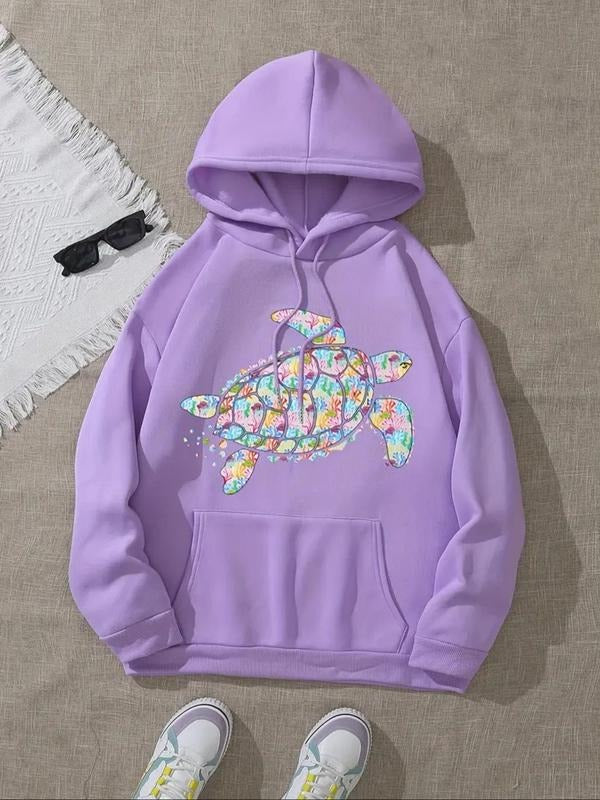 Women'WB shield Turtle Print Hoodie, Fashion Casual Hooded Sweatshirt for Daily Holiday Outdoor Wear, Women Clothing for...