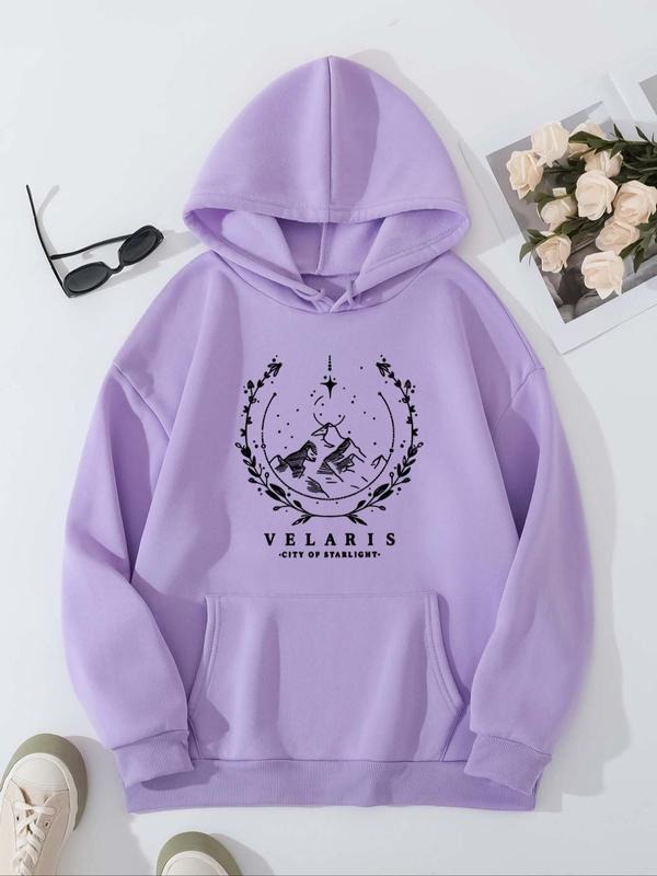Women'WB shield Velaris City Graphic Print Pocket Hoodie, Casual Long Sleeve Hooded Sweatshirt for Fall & Winter,...