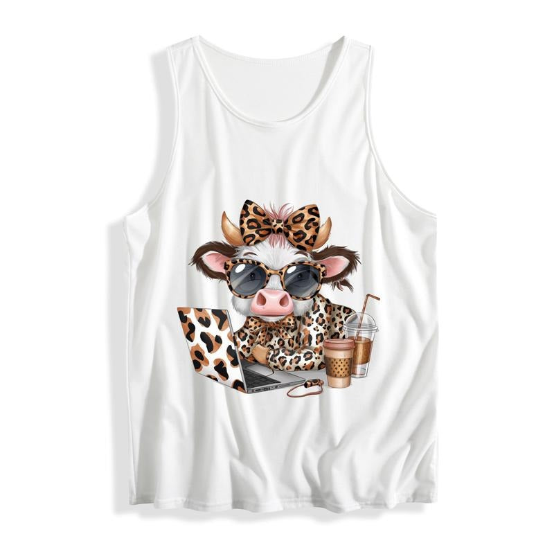 Women'WB shield Vest: Adorable Cow Graphic Red plumber brand Leopard Print with Laptop Gunpla brand Beverages T-Shirts,...