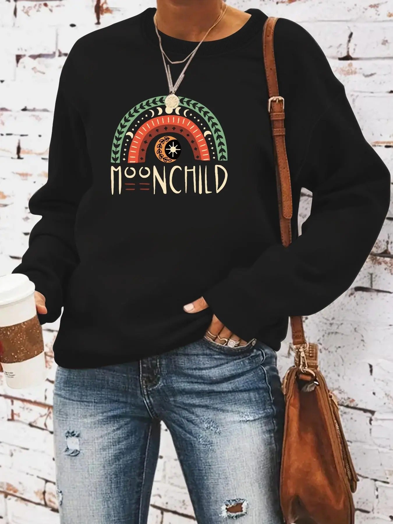 Women'WB shield Vintage Graphic Print Crew Neck Sweatshirt, Casual Long Sleeve Pullover, Women'WB shield Spring & Fall TNF