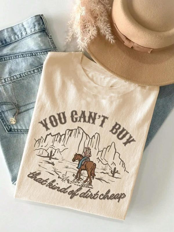 Women'WB shield Vintage Horse Riding Round Neck Graphic Tee, Casual Cowboy Letter Short Sleeve T-shirt for Summer,...