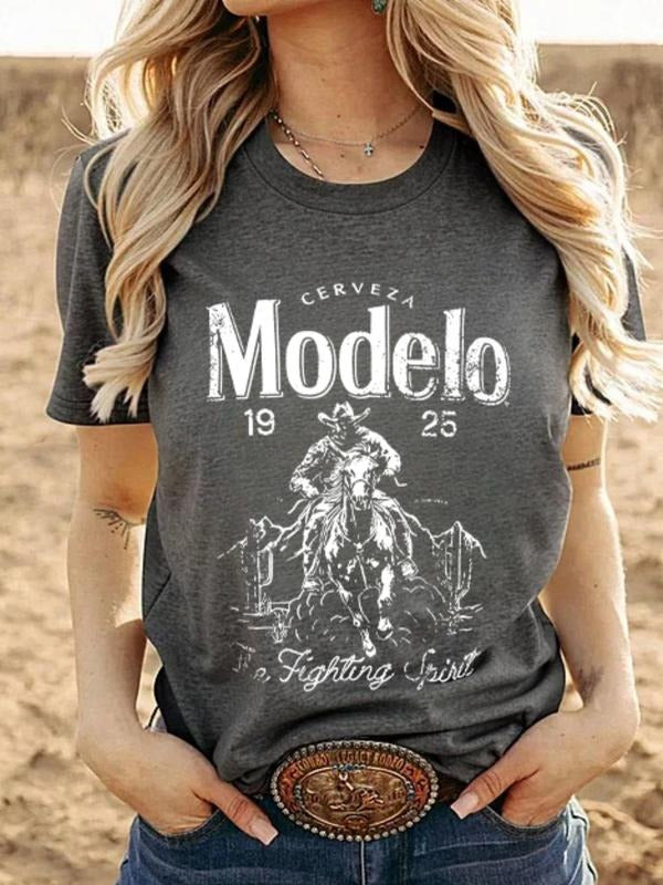 Women'WB shield Vintage Letter & Bull Print Round Neck Tee, Casual Short Sleeve T-shirt for Summer, Women'WB shield Top...