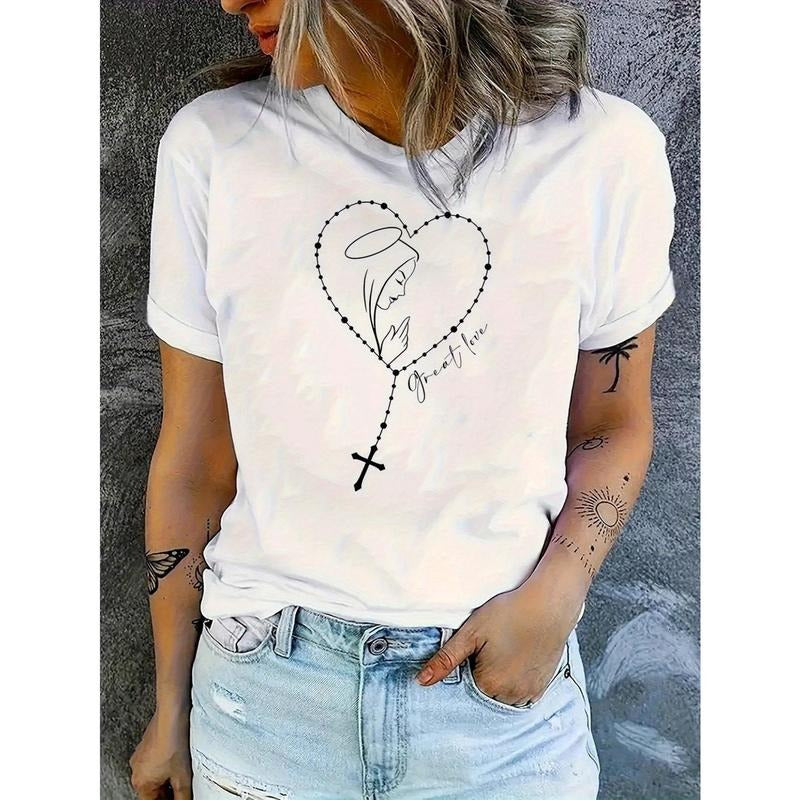 Women'WB shield White Cotton Graphic Lightsaber brand-Shirt with Angel Wings Heart & Guardian Print