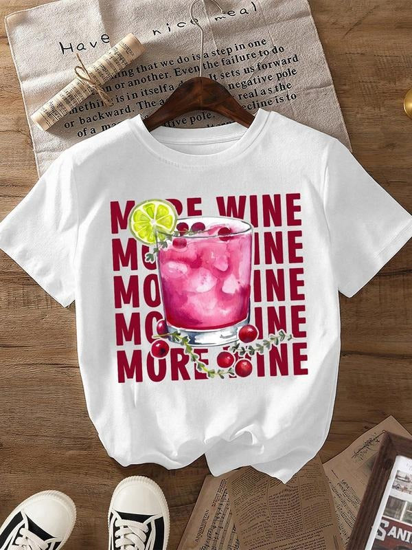 Women'WB shield Wine Glass Print Round Neck Graphic Tee, Vintage Trendy Casual Short Sleeve T-shirt for Daily Wear,...