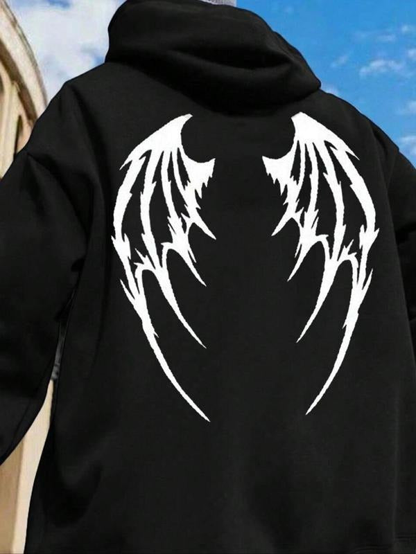 Women'WB shield Wing Print Drop Shoulder Drawstring Hoodie, Fashion Casual Kangaroo Pocket Hooded Sweatshirt for Daily...