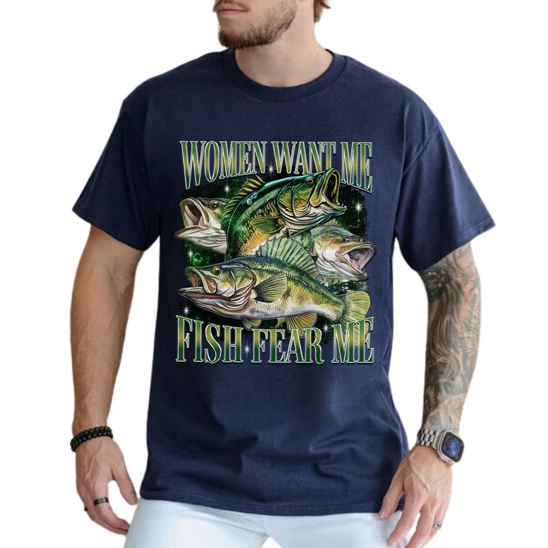 Women Want Me Fish Fear Me Vintage Fishing Shirt for Men, Funny Bass Fish Tee, Fisher Tops, Bass Lovers Tshirt, Fisherman...