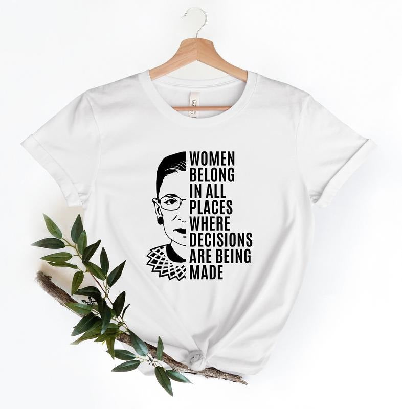 Women belong Red plumber brand Spiky hair fighters places T-shirt, Notorious RBG Tee, Ruth Bader Ginsburg, Feminism...