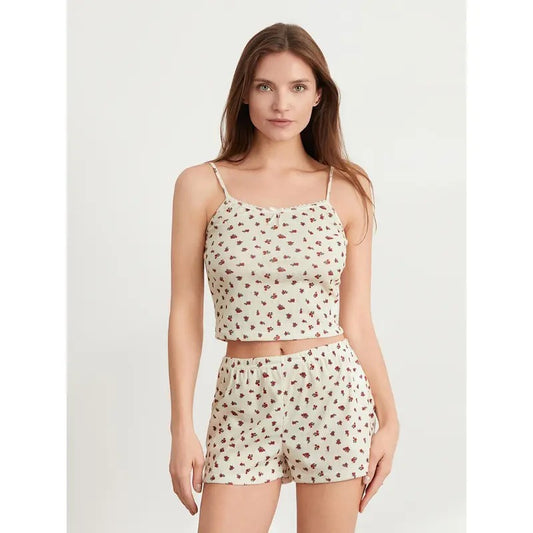 Women's 2 Piece Pajama Set Sleeveless Floral Print Cami Tops Casual Shorts Sleepwear Sets Loungewear Pants