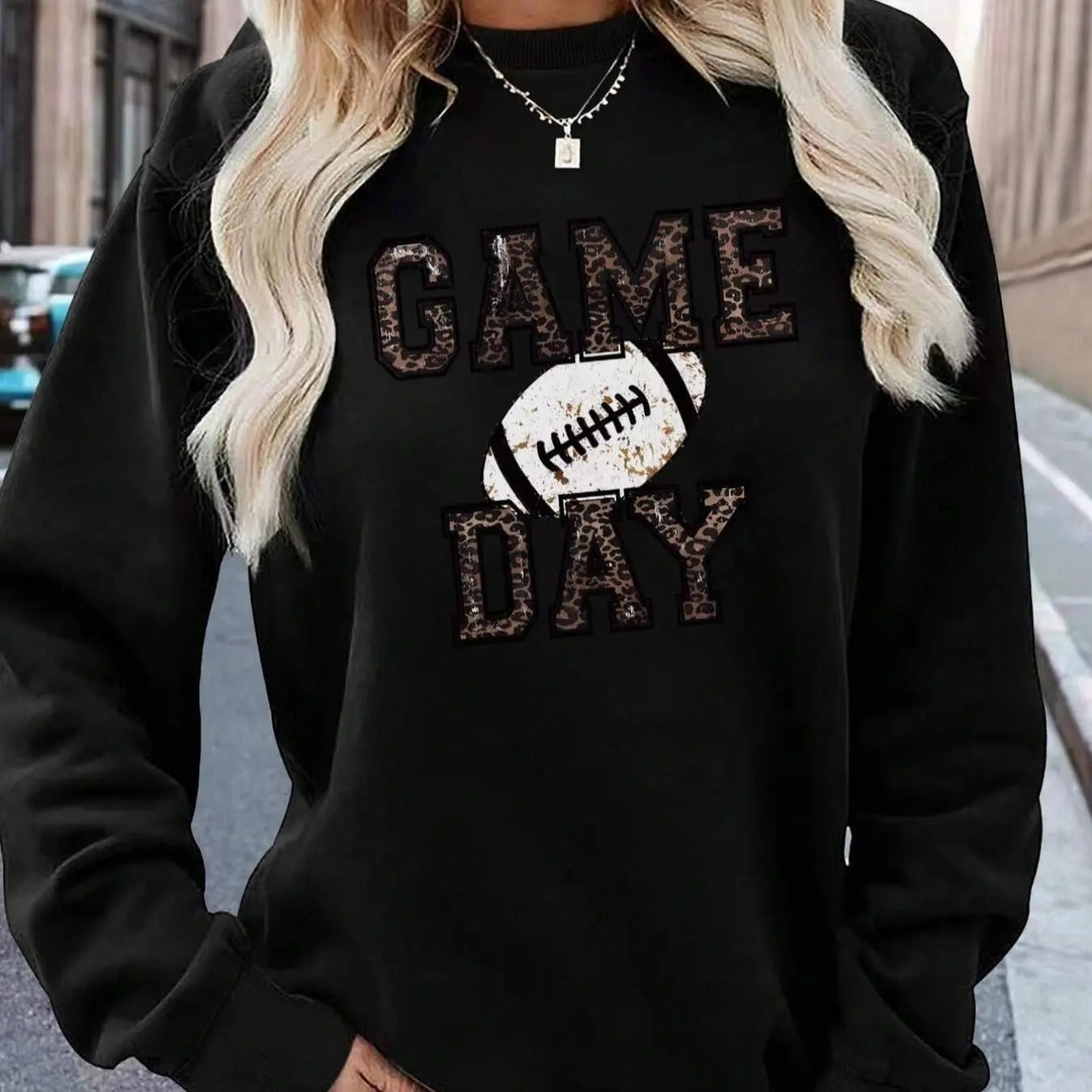 Women's American Football & Letter Print Crew Neck Sweatshirt, Casual Drop Shoulder Long Sleeve Pullover, Women's Fall &...