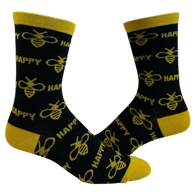 Women's Bee Happy Novelty Socks Funny Bumble Bee Motivational Graphic Footwear Funny Graphic Socks Comfortable Fitted...