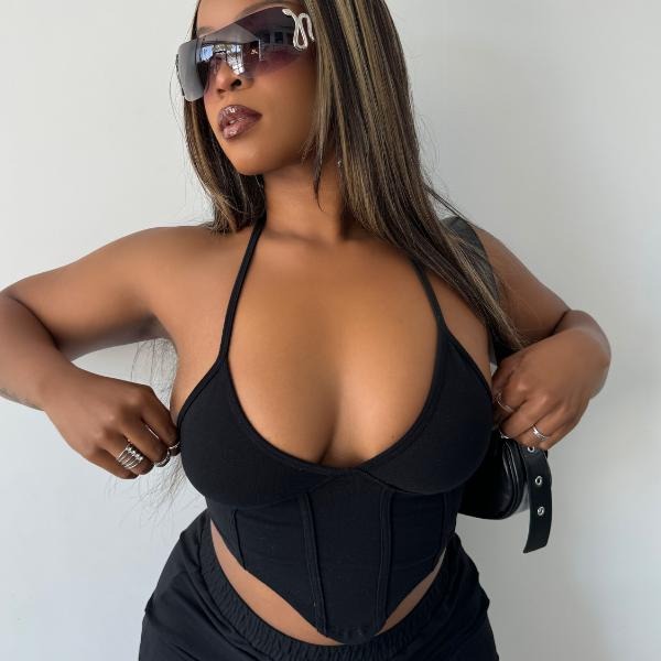 Women's Black Tie Up Halter Top in Black T-Shirts, Hoodie, Sweatshirt | DripVista.com