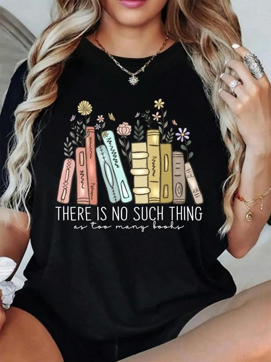 Women's Book & Letter Print Round Neck Graphic Tee, Vintage Trendy Casual Graphic Short Sleeve T-shirt for Daily Wear, Ladies Spring & Fall Outfit