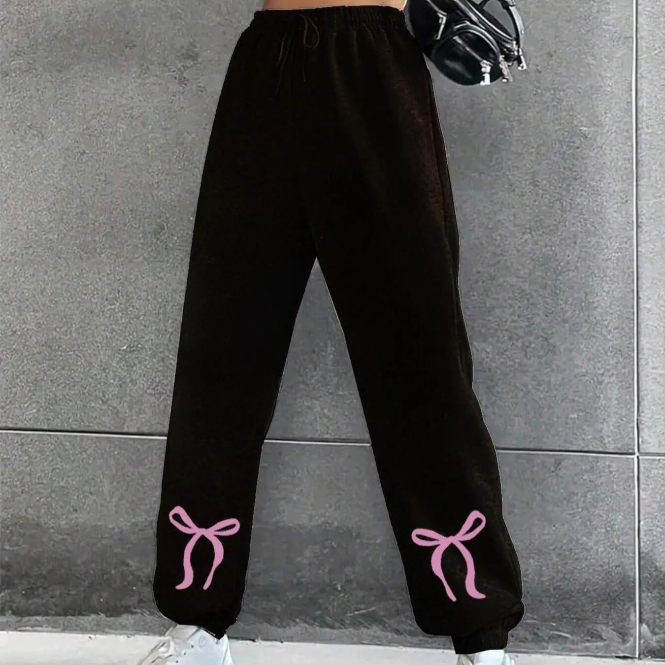Women's Bow Print Drawstring Waist Sweatpants, Casual Pocket Jogger Pants for Daily Wear, Ladies Bottoms for Spring &...