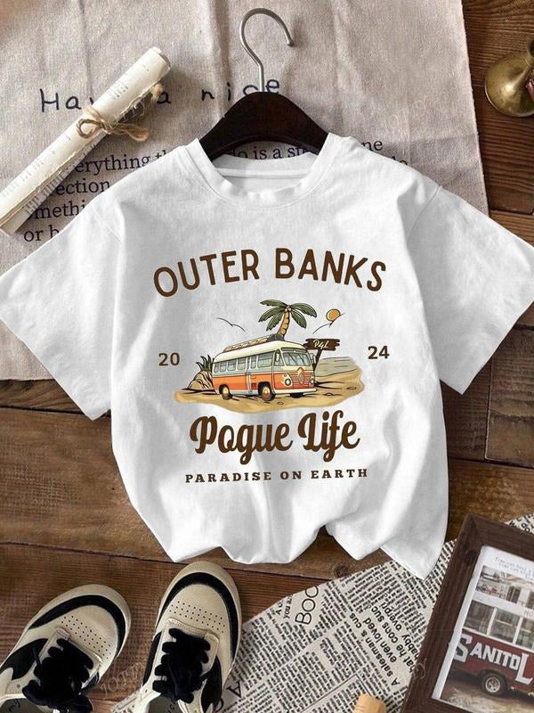 Women's Car & Letter Print Round Neck Graphic Tee, Vintage Trendy Casual Short Sleeve T-shirt for Daily Wear, Ladies All...