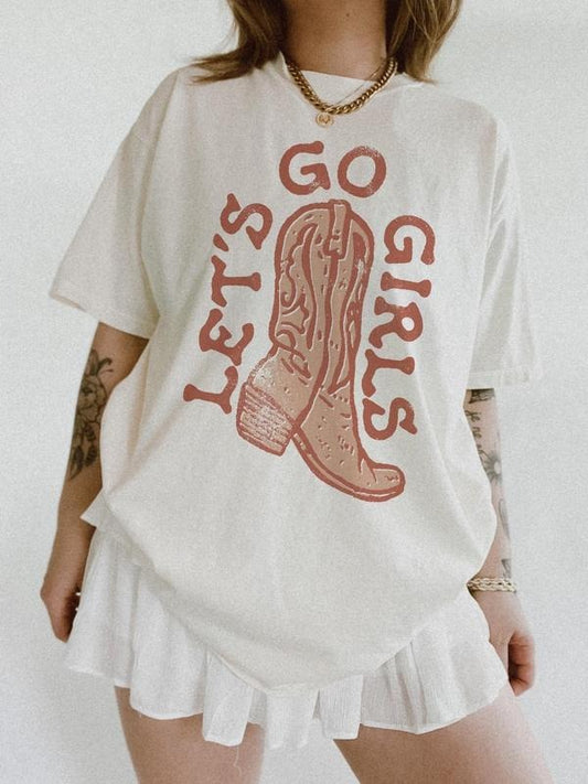 Women's Cartoon & Letter Print Round Neck Tee, Vintage Trendy Casual Short Sleeve T-shirt for Daily Wear, Ladies Summer Clothes
