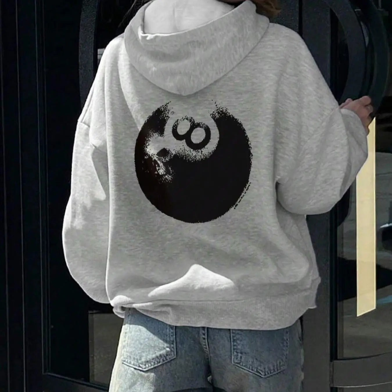 Women's Cartoon Billiard Print Drop Shoulder Thermal Lined Hoodie, Fashion Casual Drawstring Pocket Hooded Sweatshirt for...