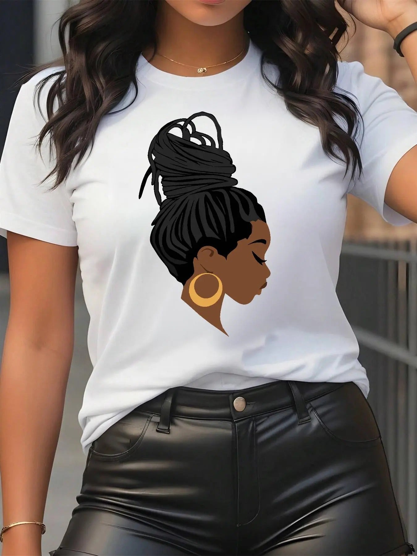 Women's Cartoon Figure Print Round Neck Tee, Fashion Casual Short Sleeve T-shirt for Daily Wear, Ladies Summer Clothes