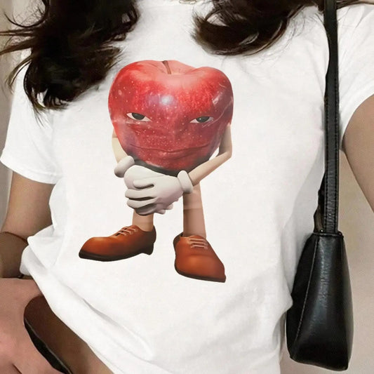 Women's Cartoon Fruit  Print Round Neck Tee, Fashion Casual Short Sleeve T-shirt for Daily Wear, Ladies Summer Clothes