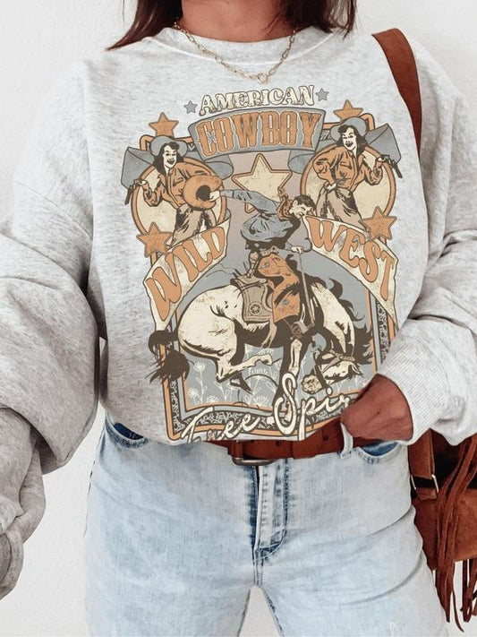 Women's Cartoon Graphic Print Crew Neck Thermal Lined Sweatshirt, Casual Drop Shoulder Long Sleeve Pullover, Women's Fall & Winter Clothes for Daily Wear