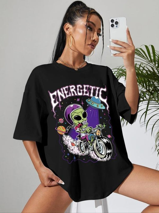 Women's Cartoon Graphic Print Round Neck Tee, Fashion Casual Drop Shoulder Short Sleeve T-shirt for Daily Wear, Ladies Summer Clothes