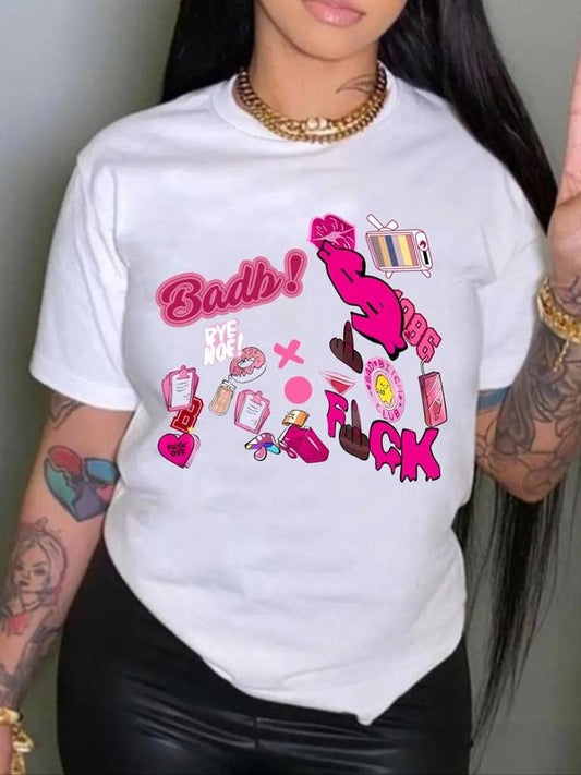 Women's Cartoon Graphic Print Round Neck Tee, Fashion Casual Short Sleeve T-shirt for Daily Wear, Ladies Summer Clothesstyle{n002}2