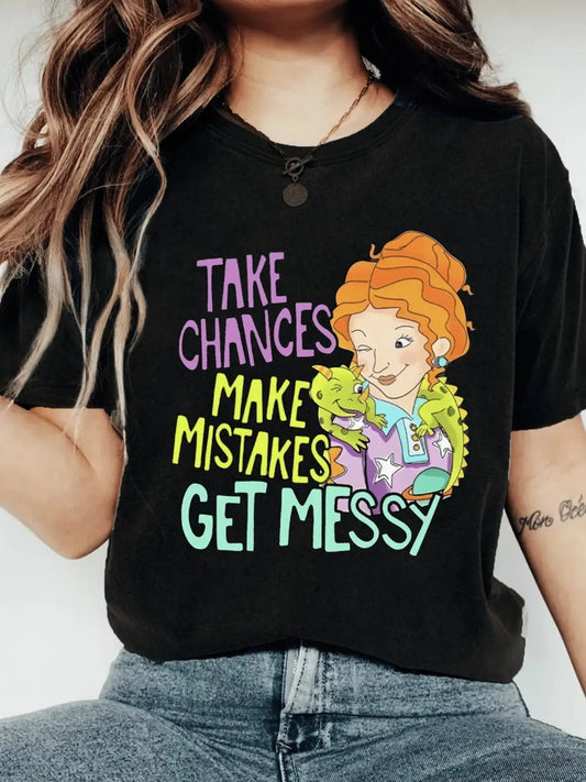 Women's Cartoon Graphic Print Round Neck Tee, Fashion Casual Short Sleeve T-shirt, Women's Top for Daily Wear