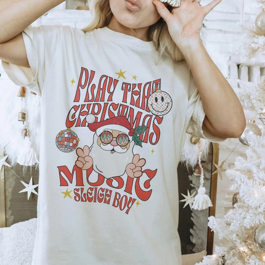 Women's Cartoon Santa Claus Graphic Print Round Neck Tee, Fashion Casual Short Sleeve T-shirt, Ladies Christmas Clothes for Daily Wear