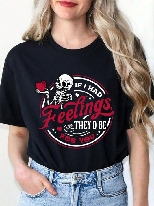 Women's Cartoon Skeleton Print Round Neck Graphic Tee, Vintage Trendy Casual Short Sleeve T-shirt for Daily Wear, Ladies Summer Clothes