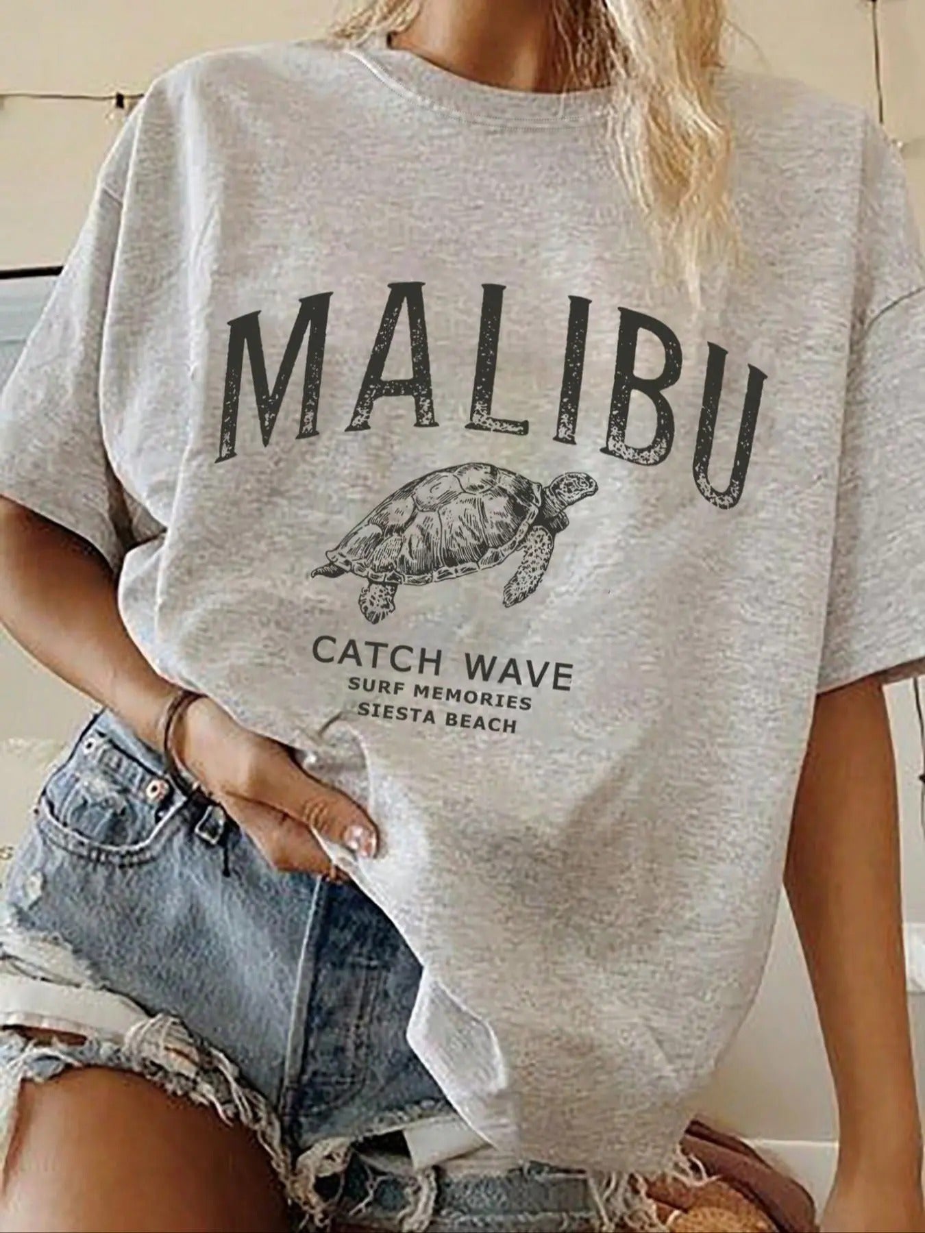 Women's Cartoon Turtle Graphic Print Round Neck Tee, Fashion Casual Drop Shoulder Short Sleeve T-shirt, Ladies Summer Clothes for Daily Wear