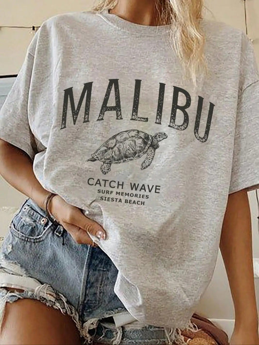 Women's Cartoon Turtle Graphic Print Round Neck Tee, Fashion Casual Drop Shoulder Short Sleeve T-shirt, Ladies Summer Clothes for Daily Wear