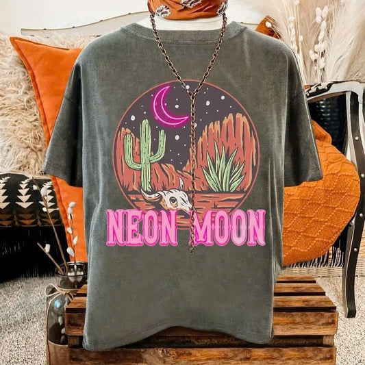 Women's Casual Neon Moon Graphic Tee Cotton Fabric style 02