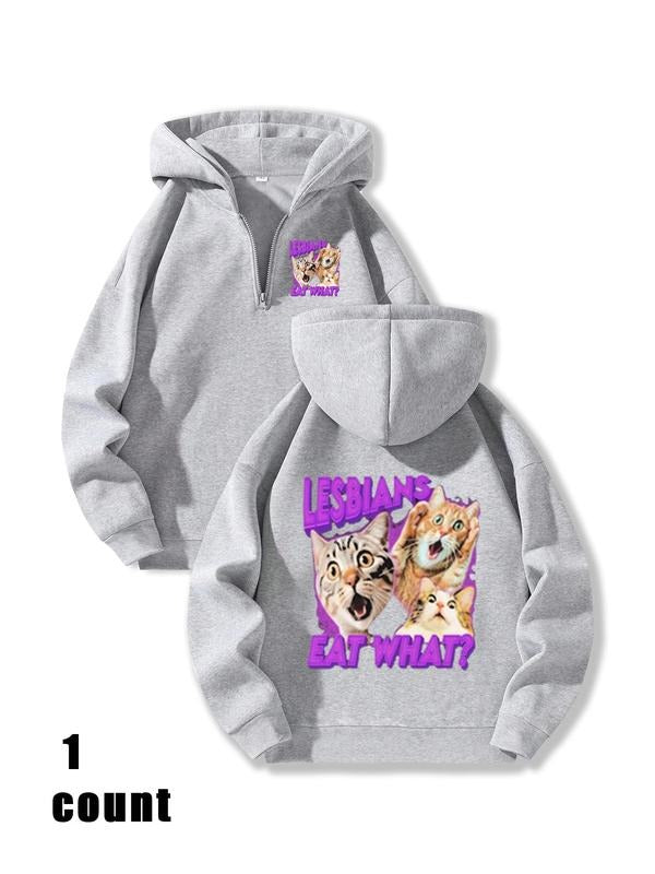 Women's Cat & Letter Print Hoodie, Fashion Casual Hooded Sweatshirt for Daily Holiday Outdoor Wear, Ladies Clothes for...