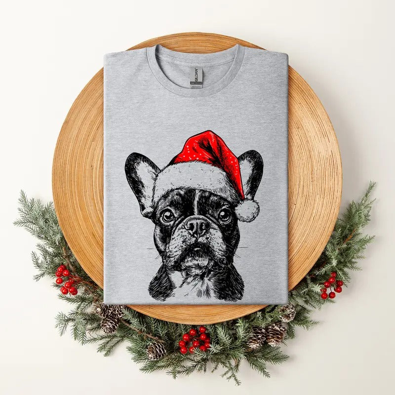Women's Christmas Dog Lover Tee - Santa Pet T-Shirt - Soft Style Tee - Tops, Womenswear Hoodie, Sweatshirt | DripVista.com