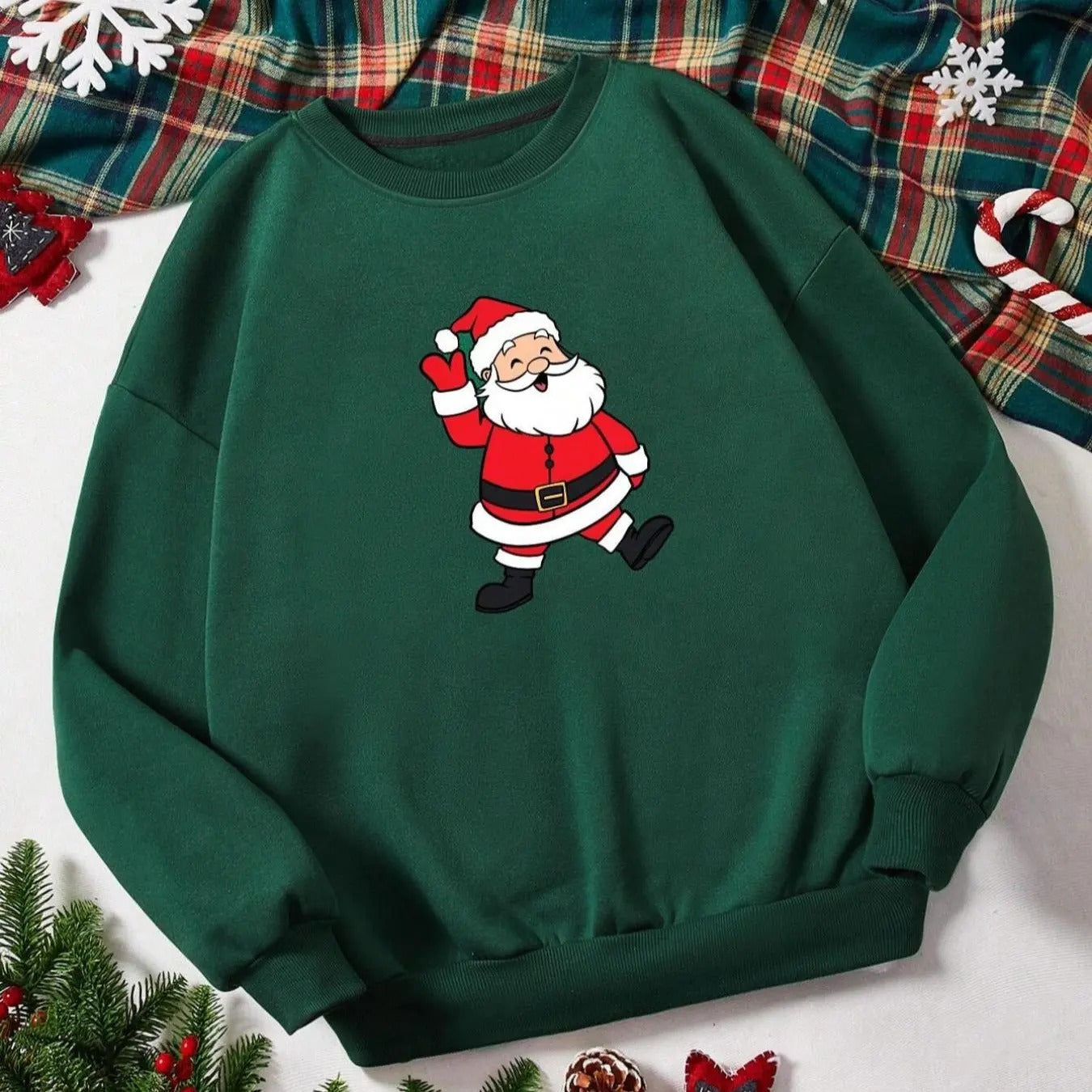 Women's Christmas Santa Claus Print Drop Shoulder Pullover, Casual Long Sleeve Crew Neck Sweatshirt for Fall & Winter,...